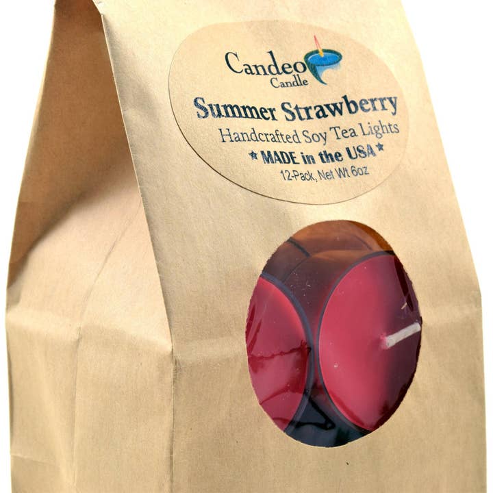 Summer Strawberry, Soy Tea Light 12-Pack for wholesale by Candeo Candle