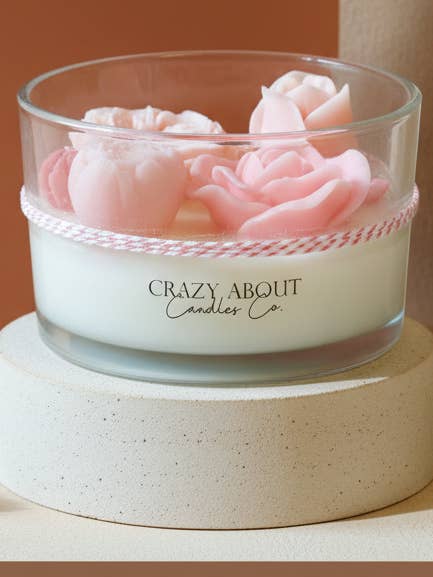 Vela Grande Artesanal com Rosa num Frasco por atacado de Crazy About Candles