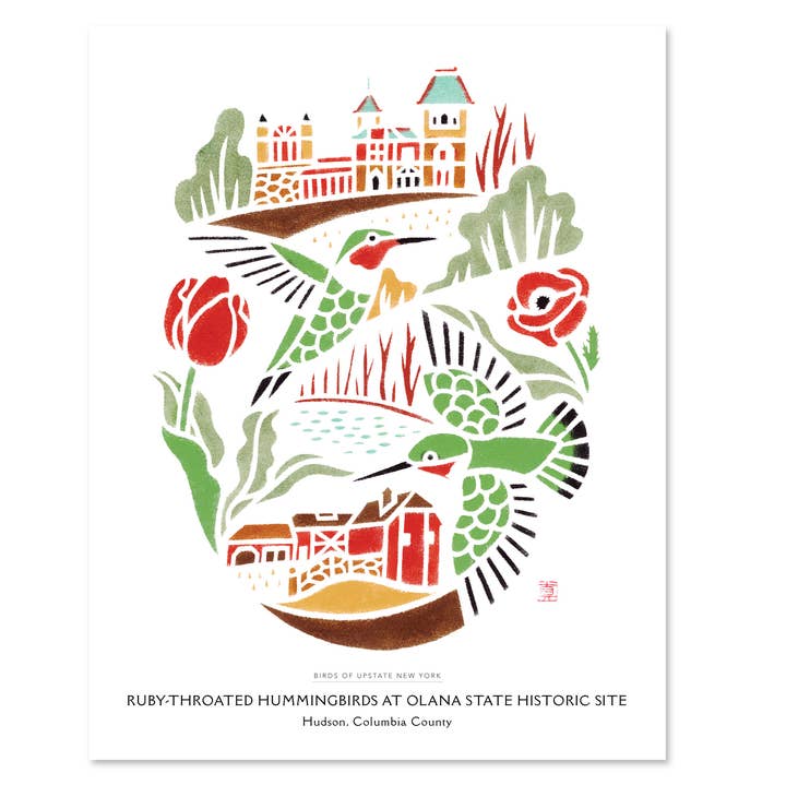 Mayuko Fujino Bird & Nature Art - Wholesale Art Print - Art print: Ruby-throated Hummingbirds at Olana