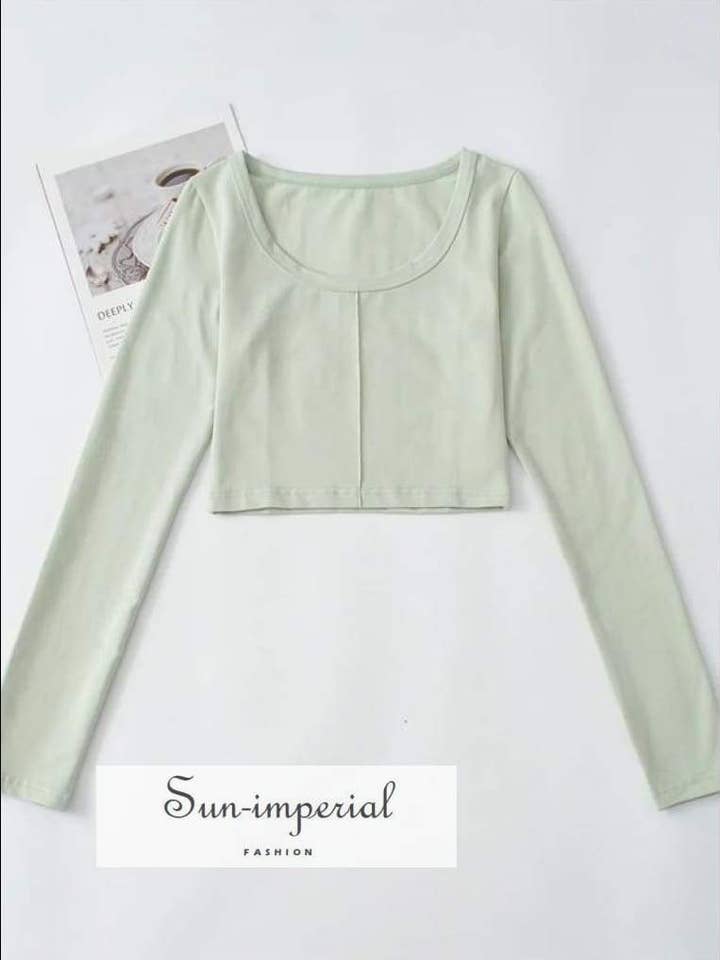 Damen-T-Shirt, bauchig, langärmlig, bauchgrün für den Großhandel von Sun Imperial