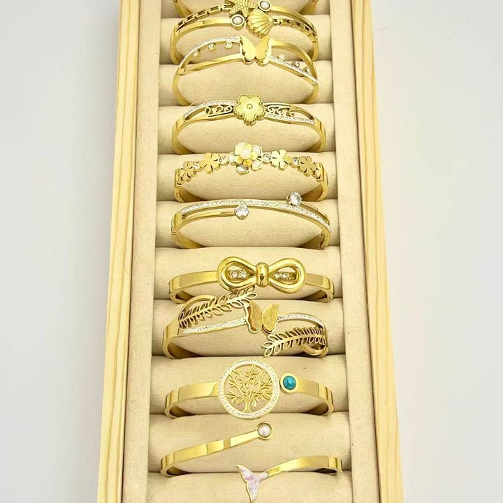 COSMOS - Wholesale Jewelry Set - Set of 10 chic trendy patterned bangles in stainless steel1