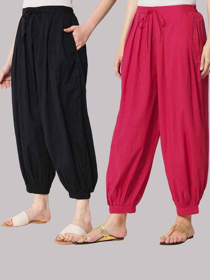 Pair of 100% Cotton Salwar- Black & Queen's Gulabi for wholesale by Thevasa