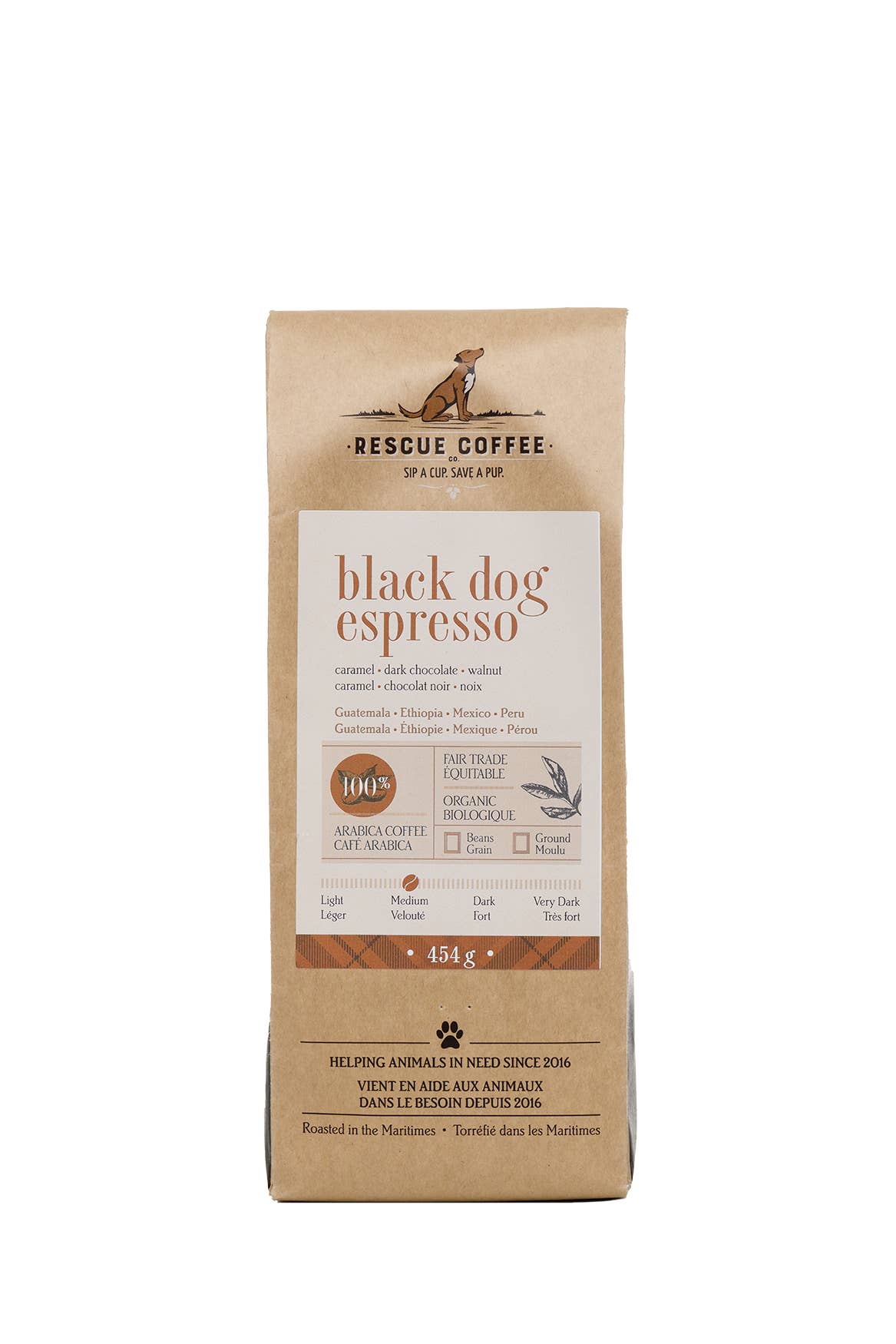 Black Dog Espresso | Mittlere Röstung | 1-Pfund-Beutel | Bio-Kaffee für den Großhandel von Rescue Coffee Co.