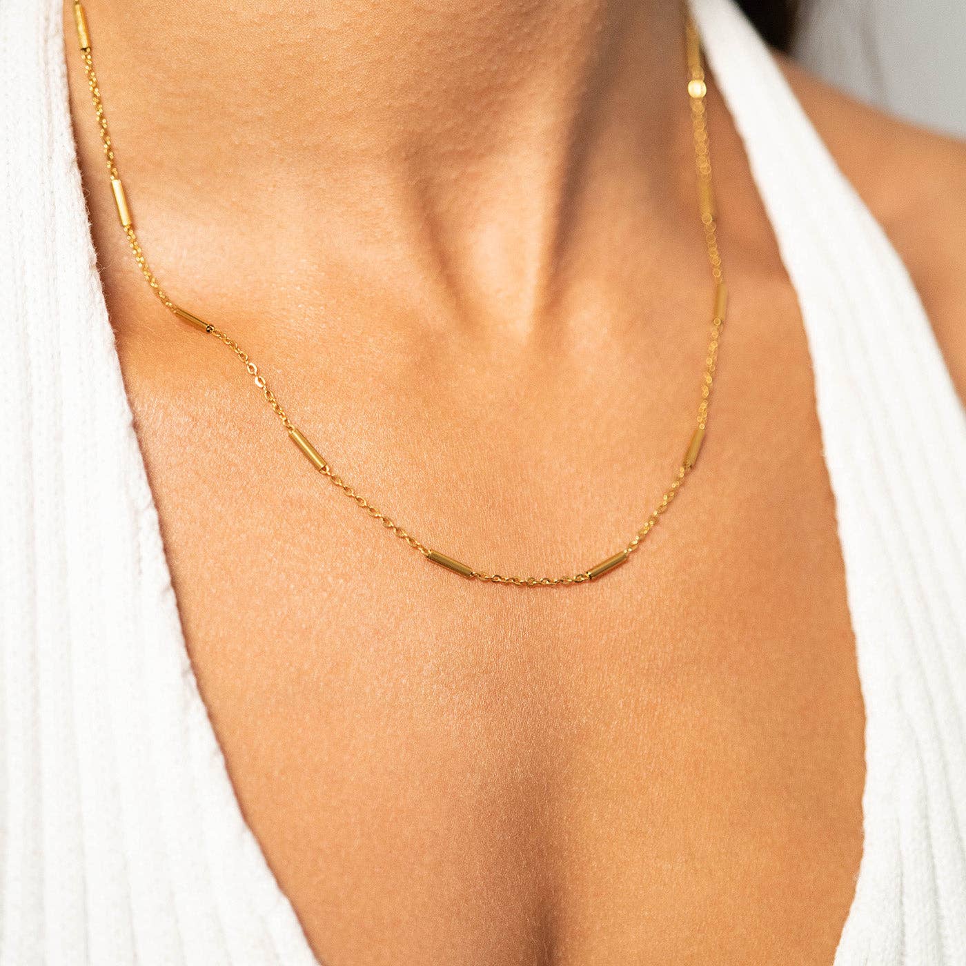 WJW - Wholesale Link & Chain Necklace - 18K Gold PVD Stainless Steel Satellite Bar Chain Necklace9