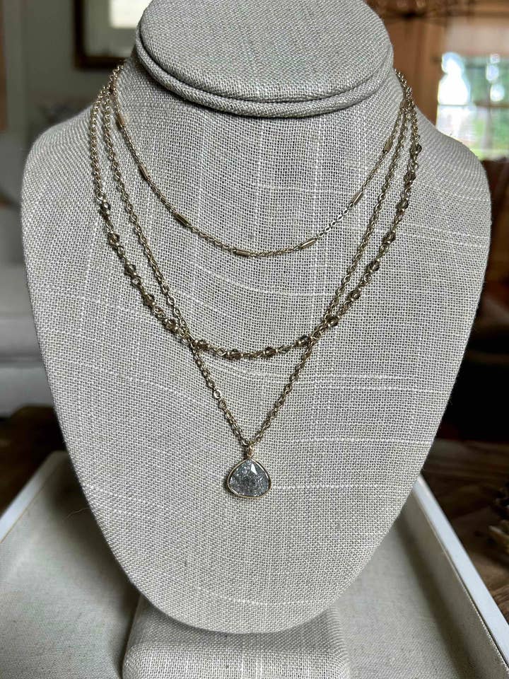 Layered Dainty Chain Necklace with Flecked Charm for wholesale by Crossroads Accessories Inc