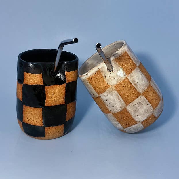 Checkerboard Straw Tumbler for wholesale by Lai Ceramics