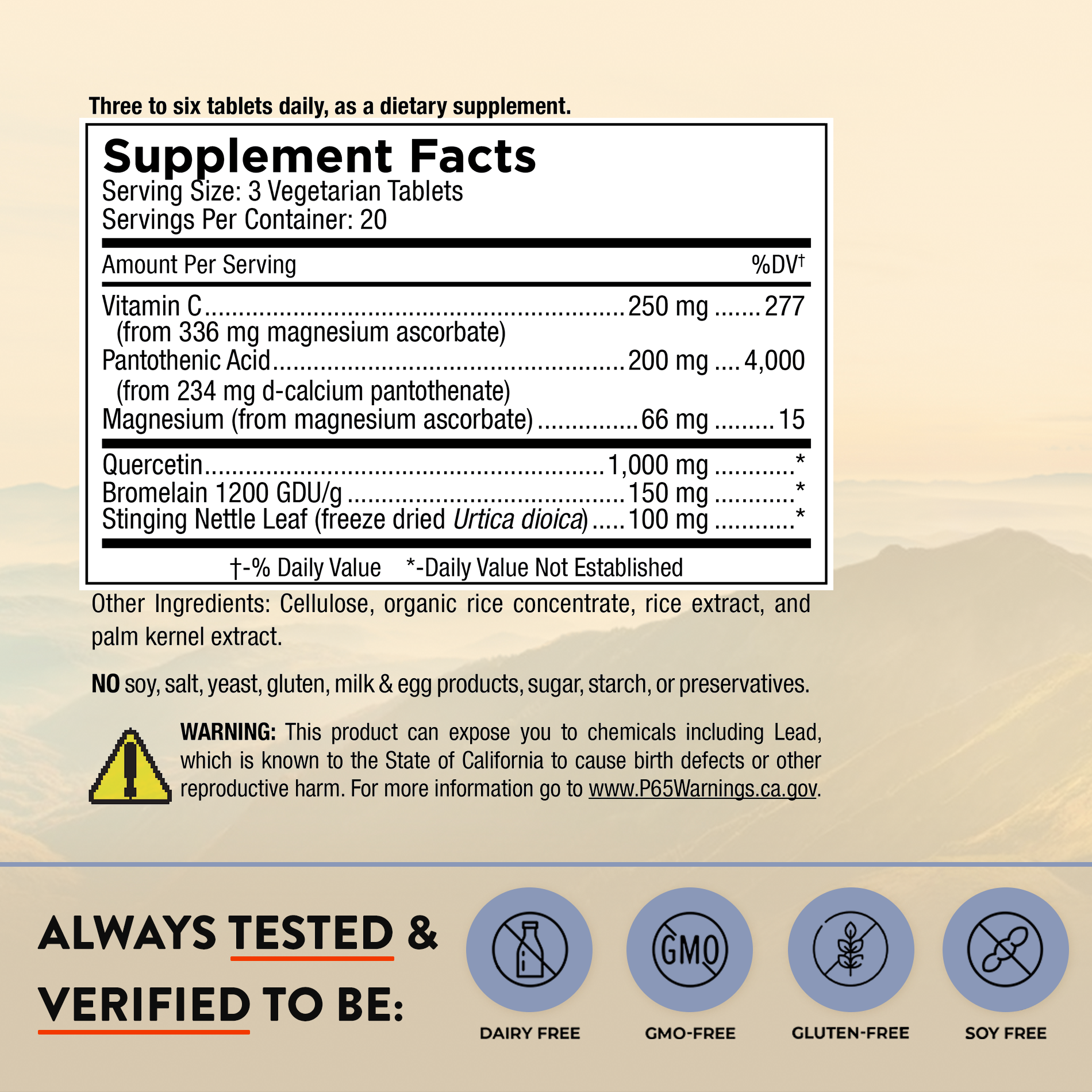 Mt. Angel Vitamins - Wholesale Oral Supplement/Vitamin - Mt. Angel Vitamins' Quercetin Nettle+ - 60 Tablets1