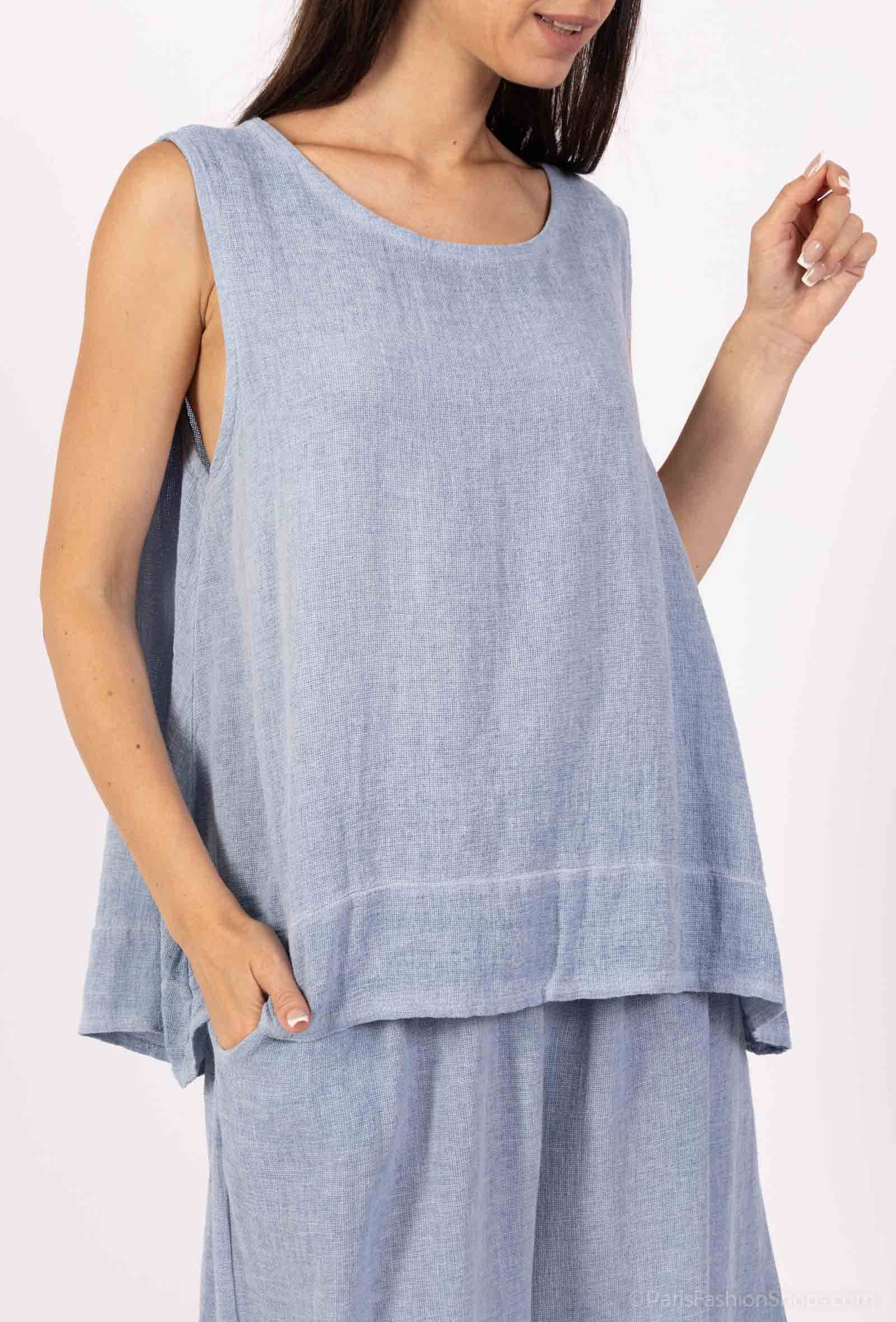 Shyloh - Vendita all'ingrosso Camicetta - Donna - Top ampio senza maniche in lino cotone 158181