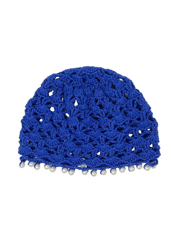 Cappello all'uncinetto in lana blu elettrico con perle for wholesale by Tétè Accessories