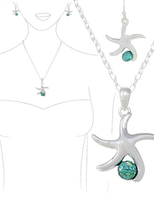( G935 ) SEALIFE THEME OPAL NECKLACE SET - STARFISH for wholesale by Jewelry Max