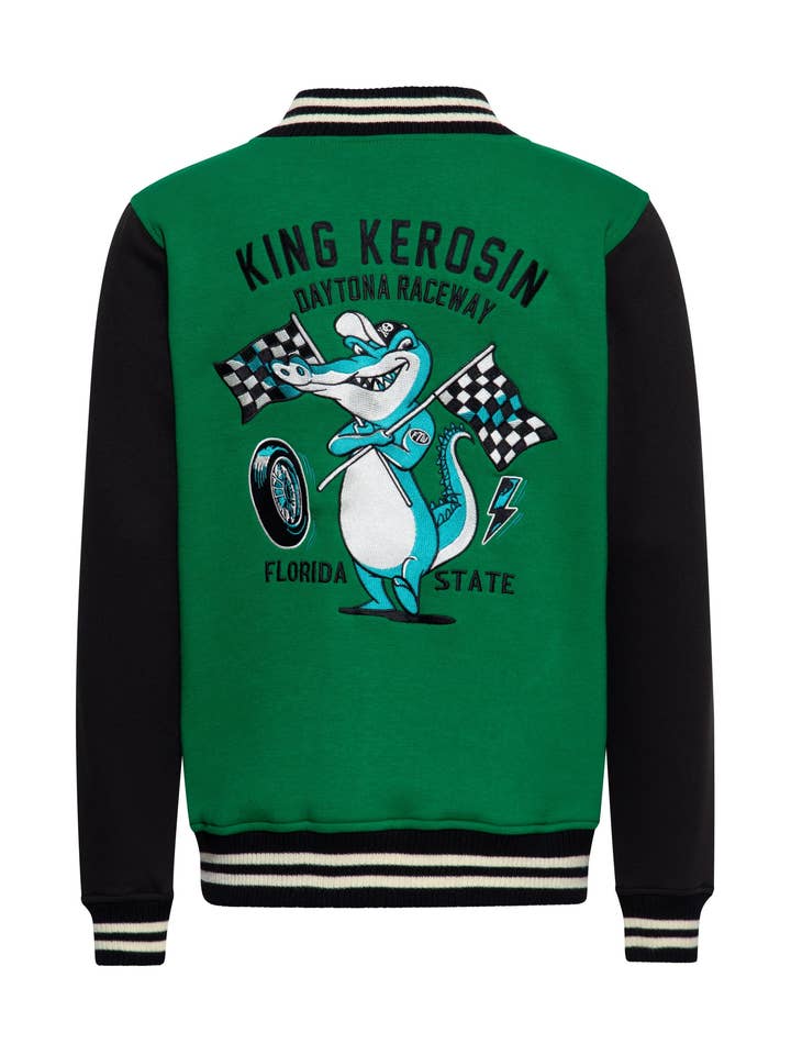 Blusão universitário 'Daytona Raceway' em verde por atacado de KING KEROSIN