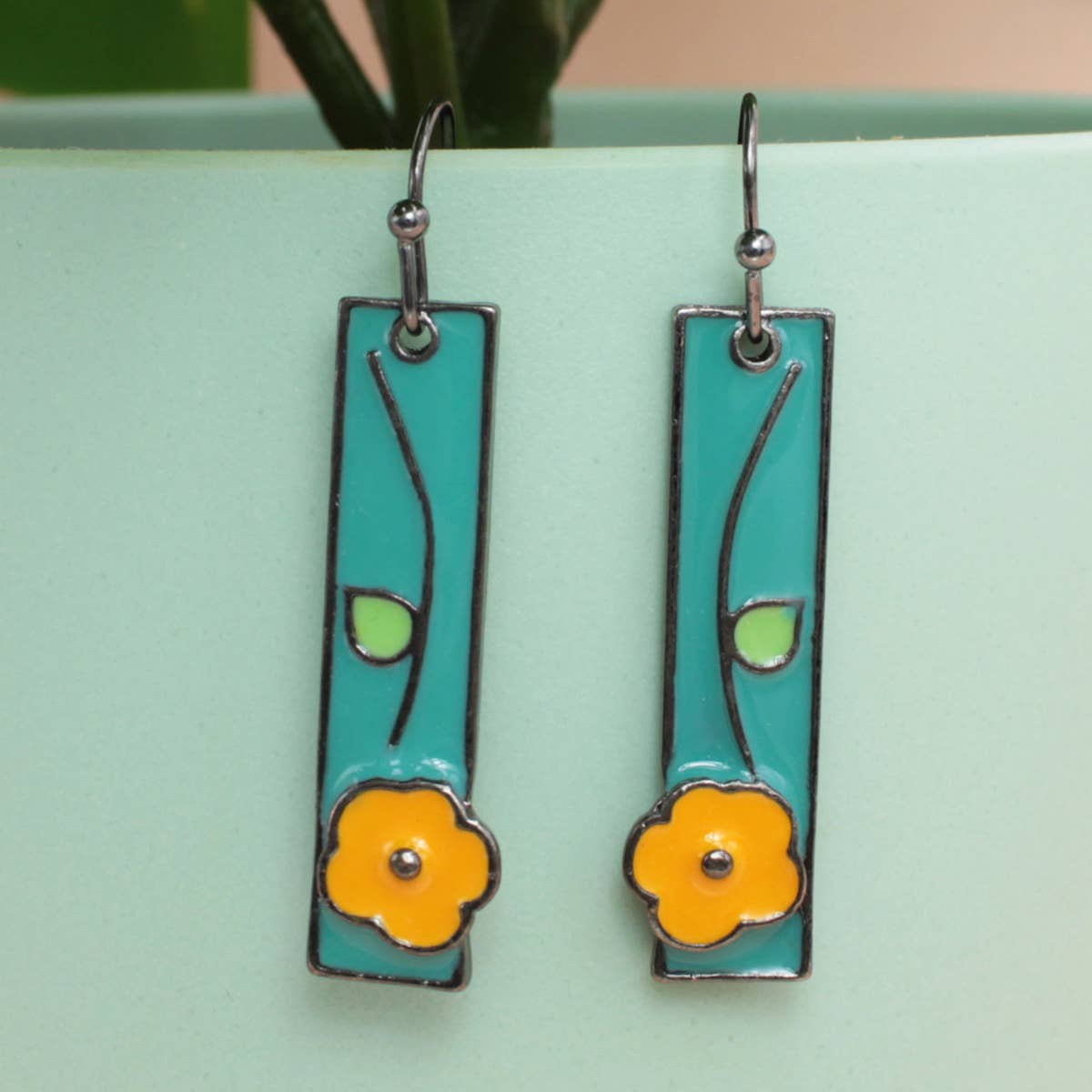 ZAD - Wholesale Dangle Earrings - Vintage Bar Silver Flower Enamel Earrings3
