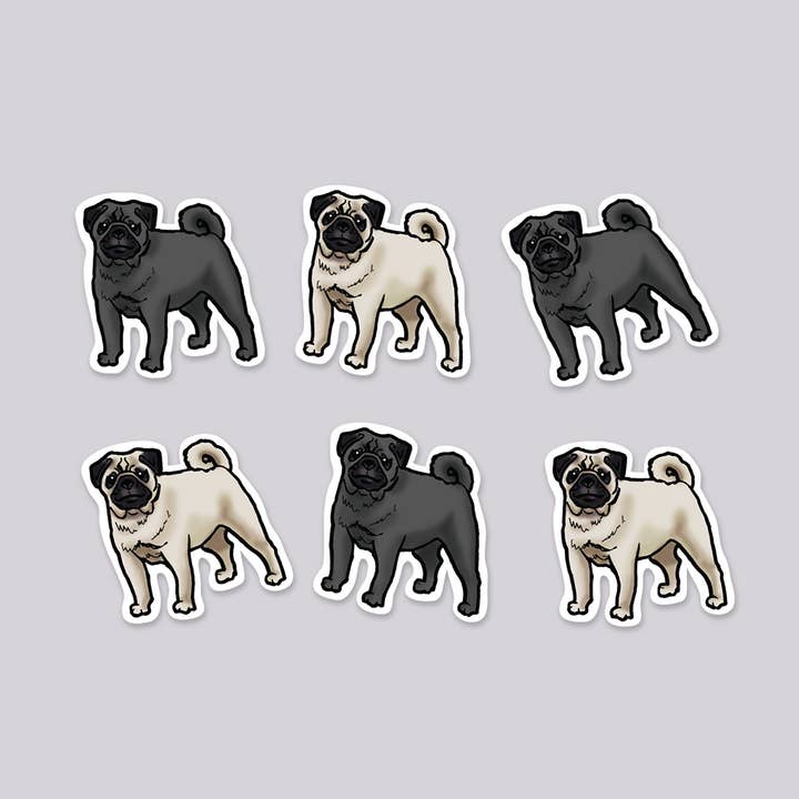 Pugs Die Cut Sticker 6 Pack for wholesale by Design Corner