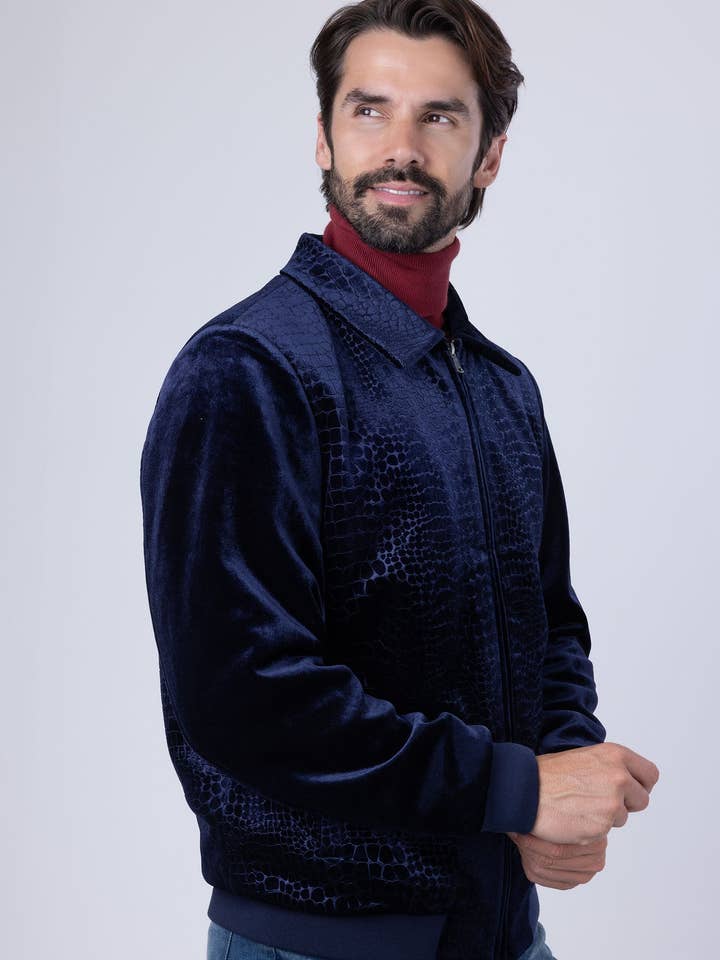 BARABAS - Vendita all'ingrosso Bomber - Uomo - Bomber da uomo in velluto con motivo coccodrillo 4BH8810