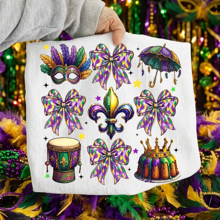 Chemise Mardi Gras, Pull Coquette avec Nœud, Chemise Gâteau des Rois pour la vente par NVC Ecommerce LLC