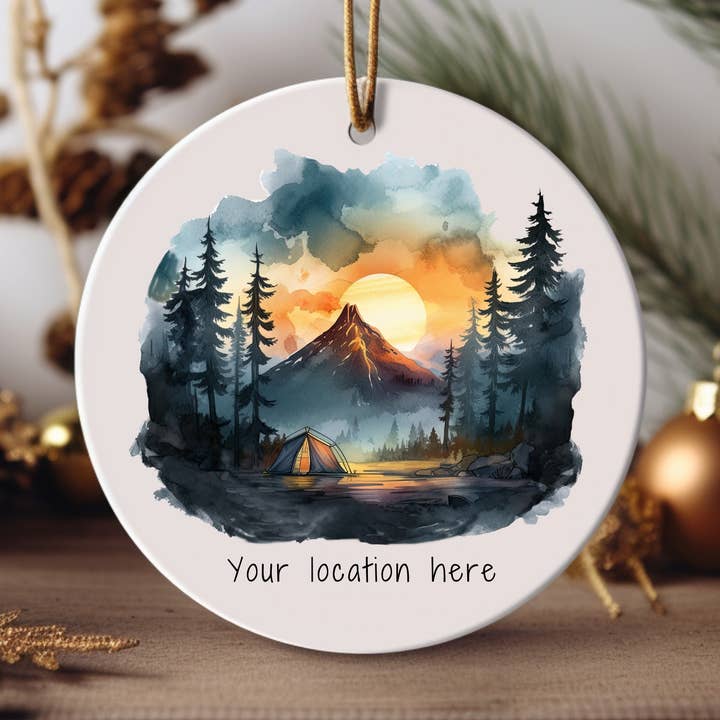 Name Drop Camping & Mountains Christmas Ornament Souvenir for wholesale by Stad Woodlands