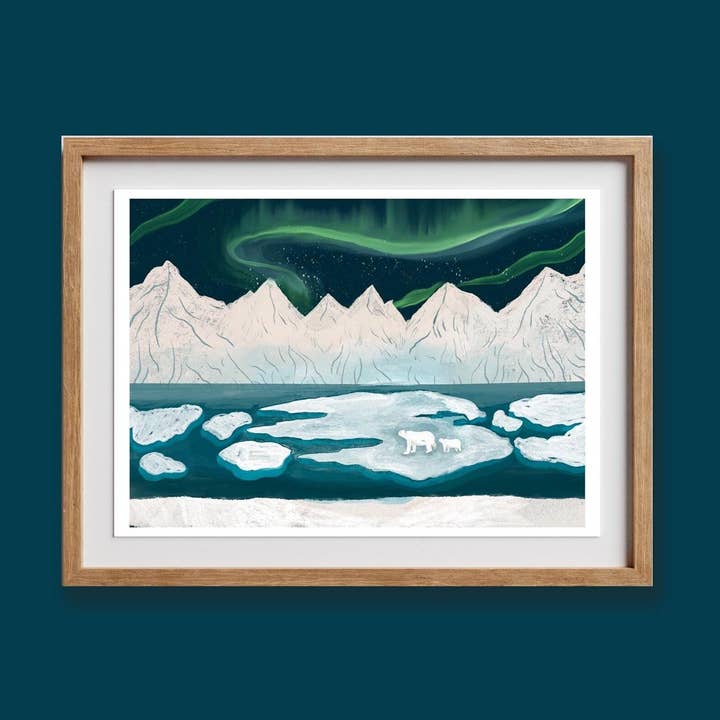IJsberen en het Noorderlicht Kunstdruk voor wholesale door Charis Raine Illustration