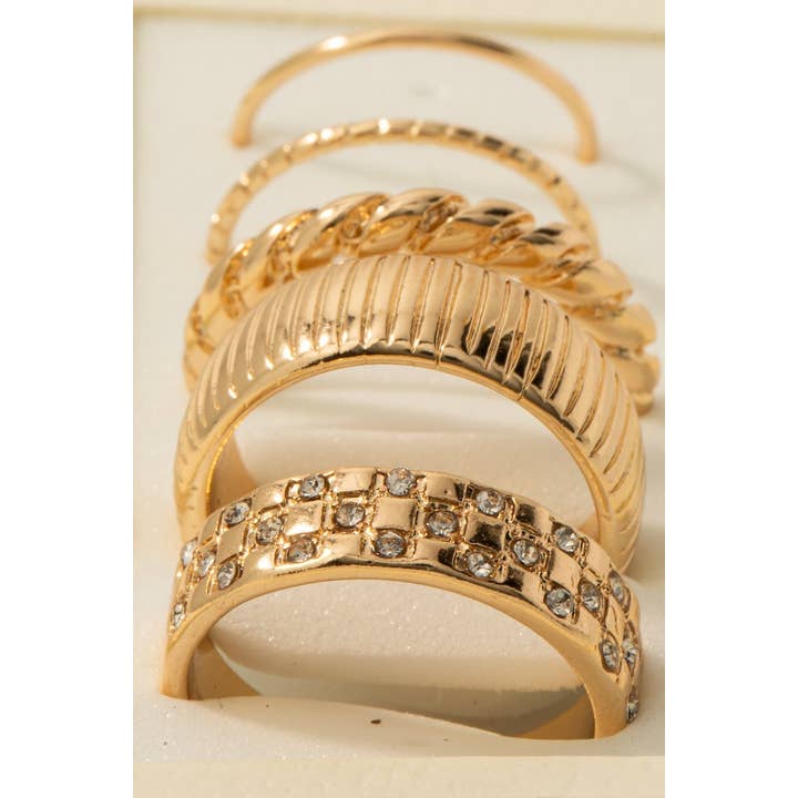Fame Accessories - Wholesale Band/Stacked Ring - 5Pc Mixed Band Rings Set2