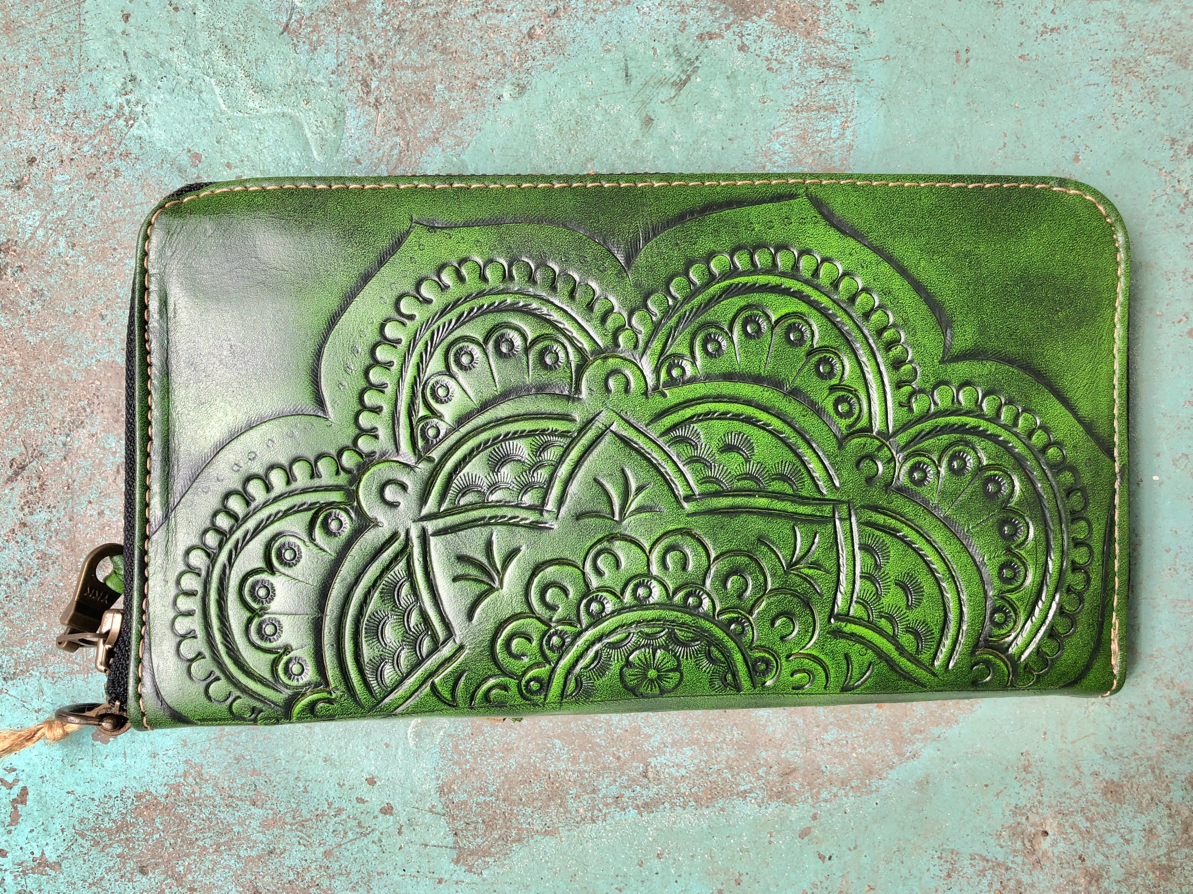 LEADERS IN LEATHER - Wholesale Wristlet - Zip Around Tooled Leather Wallet with Detachable Wristlet6