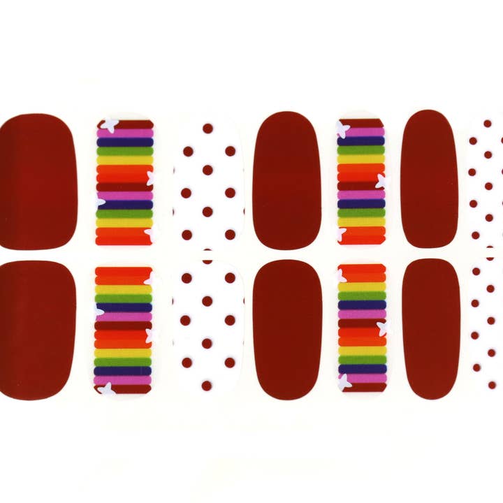 ClebleNails - Wholesale Nail Art/Decal - Rainbow Stripes Nail Wraps / Polka Dot Colorful Nail Polish Strips / LGBT Nail Stickers / Pride Korean Burgundy Nail Wraps Free Shipping