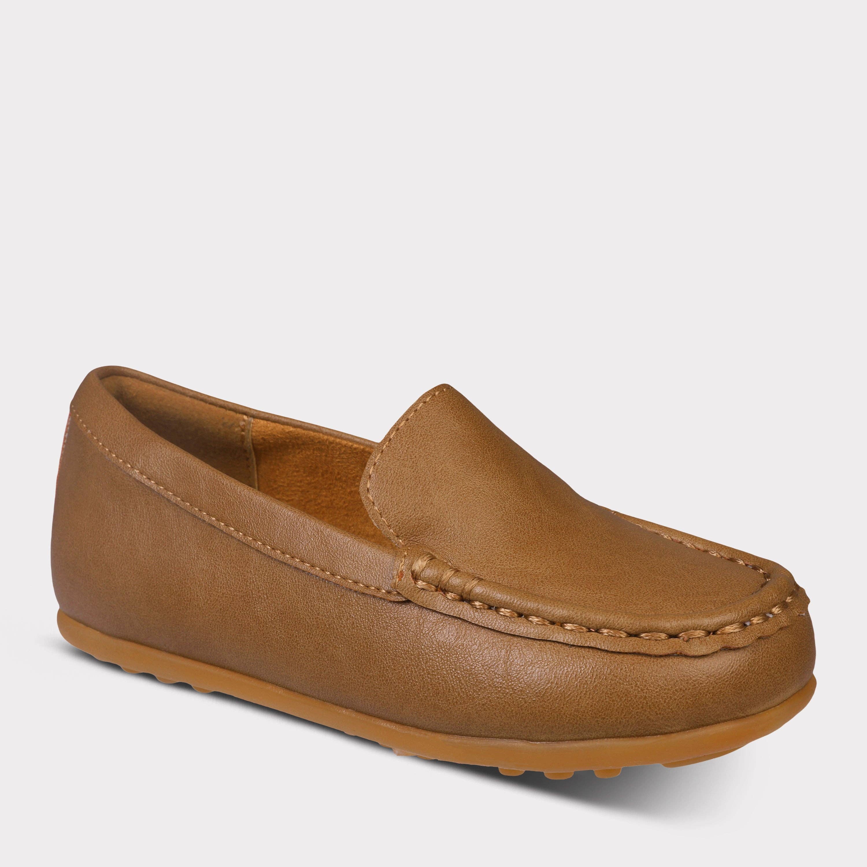 Tan Thaddeus Boys Youth Slip-On Moccasin for wholesale on Faire2