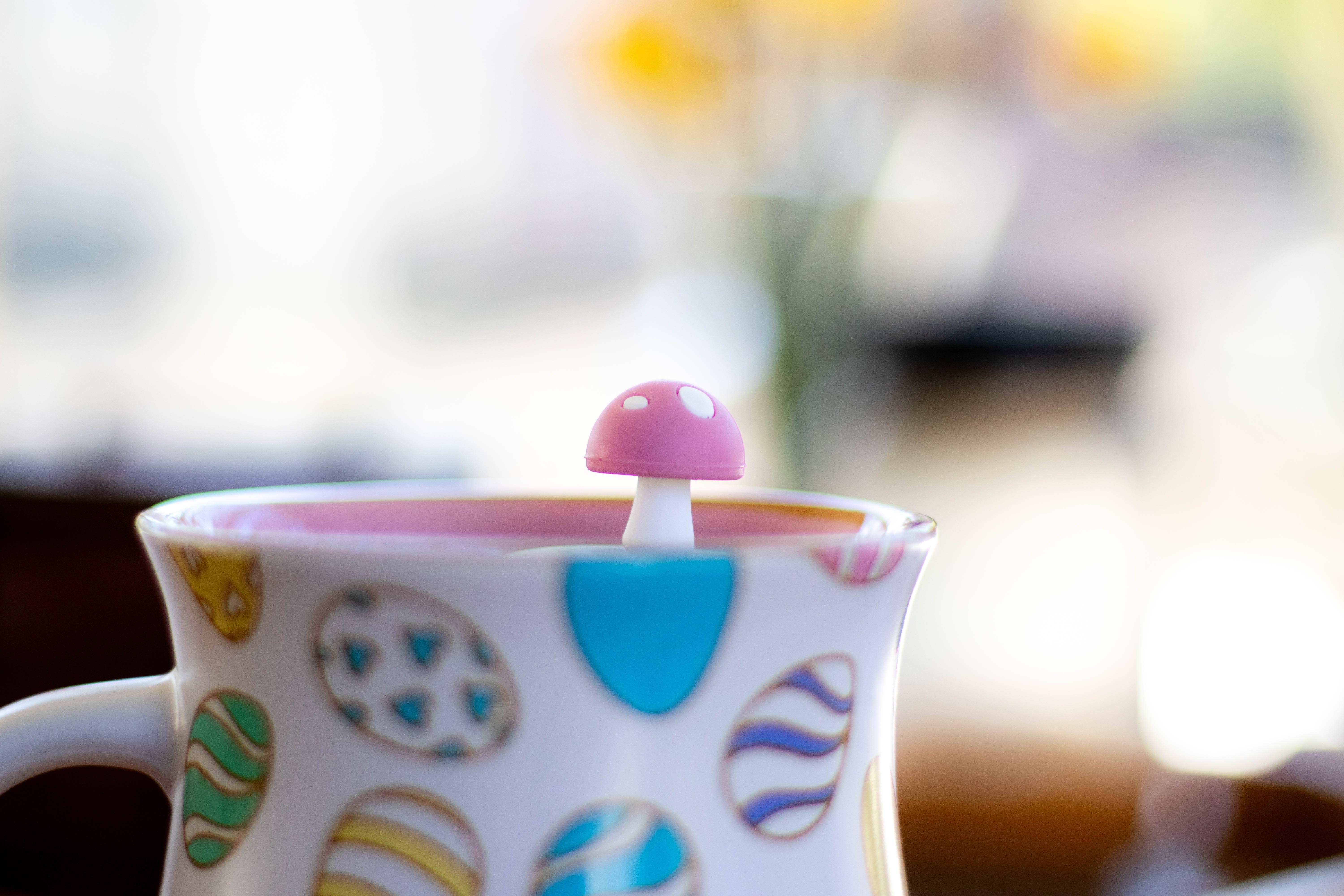 Float2infuse Tea Infuser - Wholesale Tea Strainer/Infuser - Pink Mushroom | Floating Tea Steeper | Green Base | Pink1