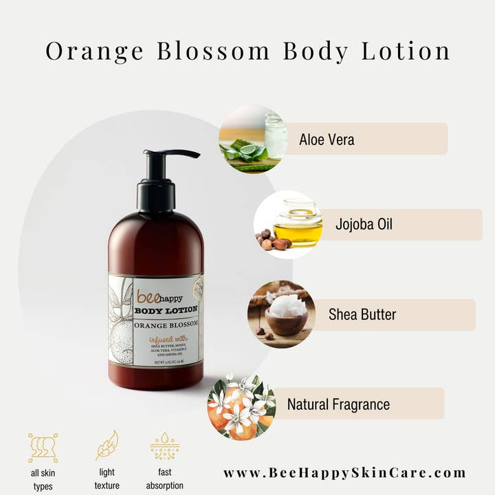 Bee Happy "Orange Blossom" Body lotion (12 oz) with pump for wholesale by Bee Happy