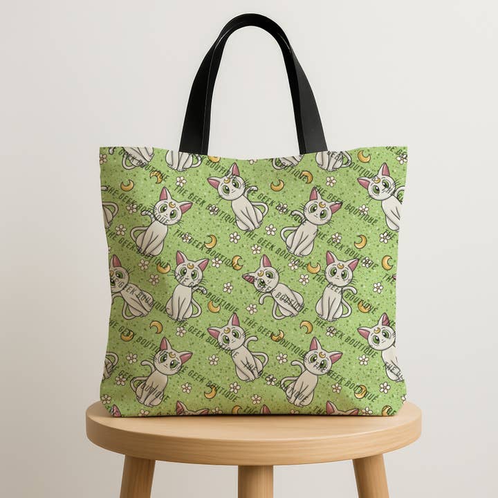 SM White Cat Anime Cartoon Large Zipper Tote Bag for wholesale by The Geek Boutique