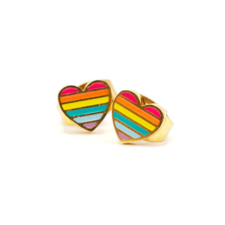 These Are Things - Wholesale Stud/Post Earrings - Rainbow Pride Heart Micro Stud Earrings
