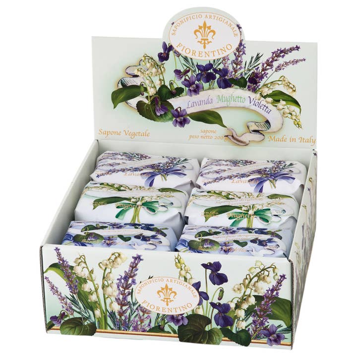 Violet, Lavender & Lily of the Valley 12-piece Soap Display for wholesale by Gentil Scents