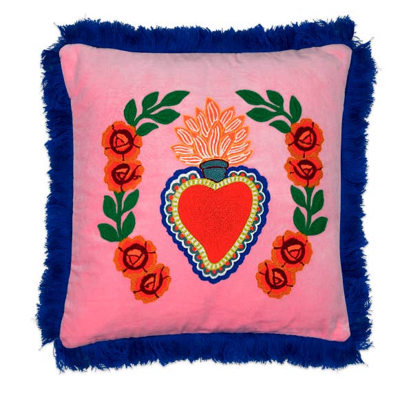 Cushion Milagro Heart Fringes pink for wholesale by Kitsch Kitchen