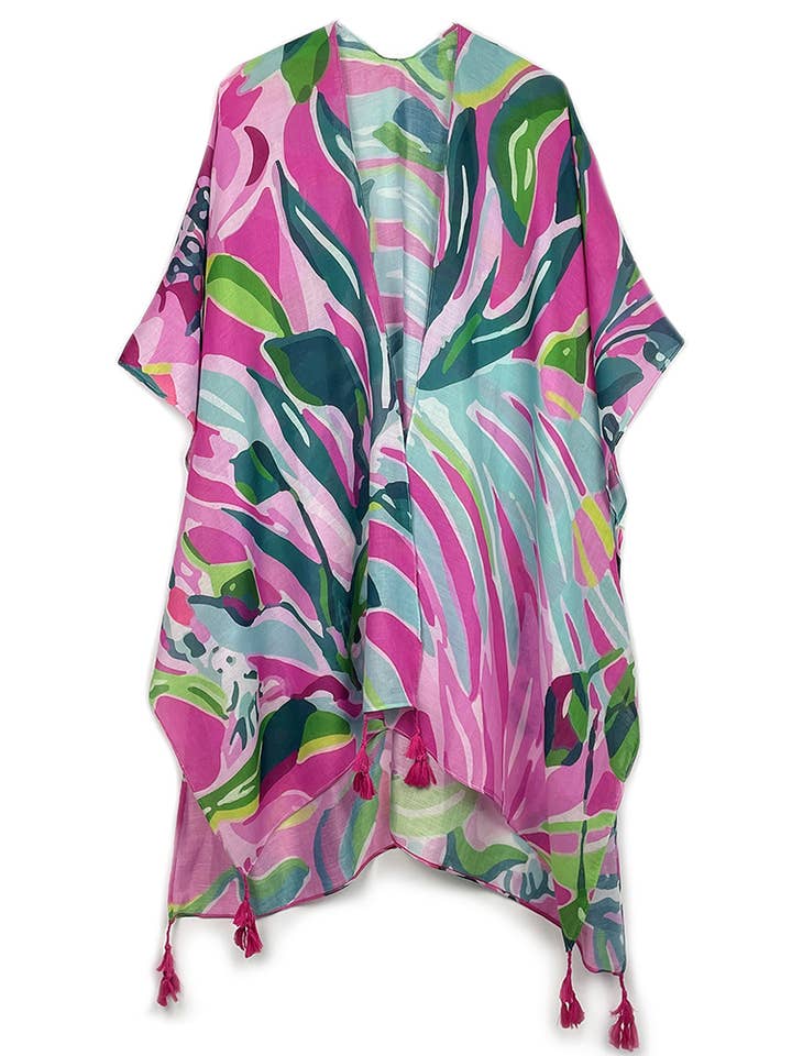 Hana - Wholesale Kimono - Women's - Floral Print Tassel Kimono