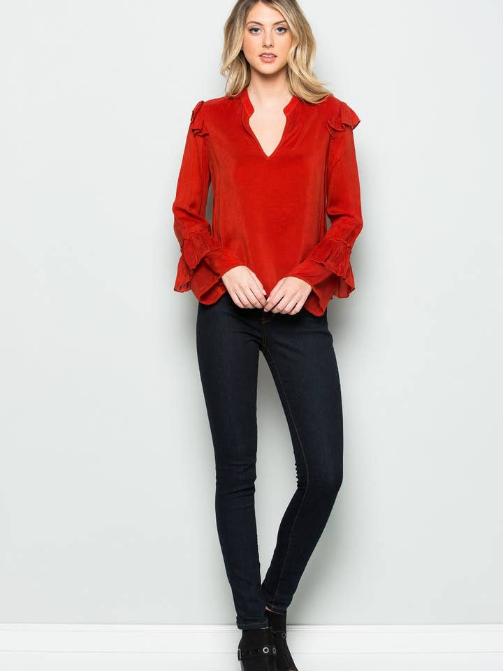 LANGÆRMET V-HALS FLÆSE TOP for engroshandel hos Maven West