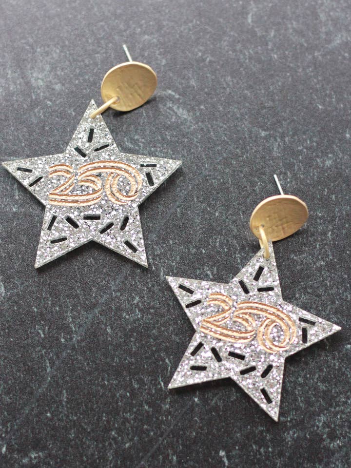 America 250 Silver Glitter Sprinkle Cutout Earrings for wholesale by Wondermint Goods