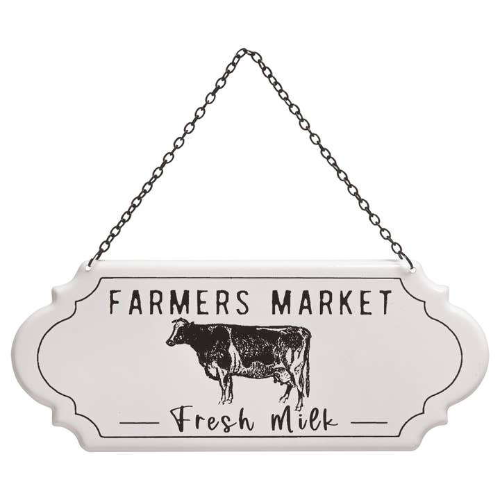 Farmers Market Fresh Milk Metal Hanging Sign for wholesale by The Hearthside Collection