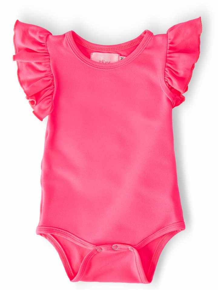 Neon Pink S/S Flutter Bodysuit for wholesale by Mila & Rose