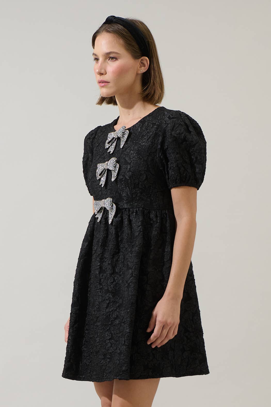 Black  Arian Jacquard Glow Bow Mini Dress for wholesale on Faire3