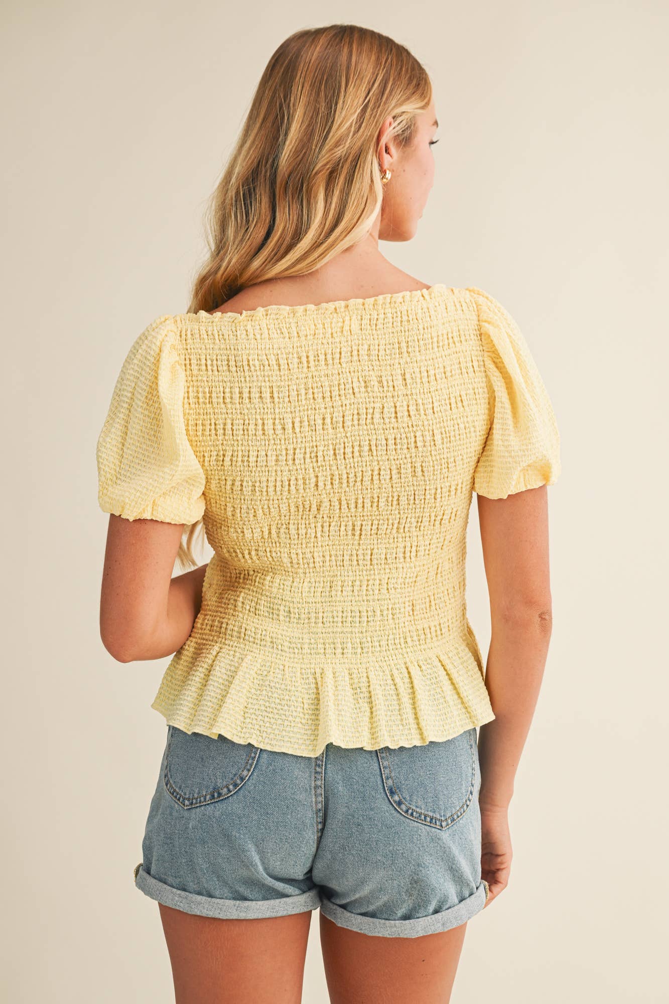 Mustard Seed - Wholesale Blouse - Women's - FLOCKED STRIPE SMOCKED PUFF SLEEVE TOP3