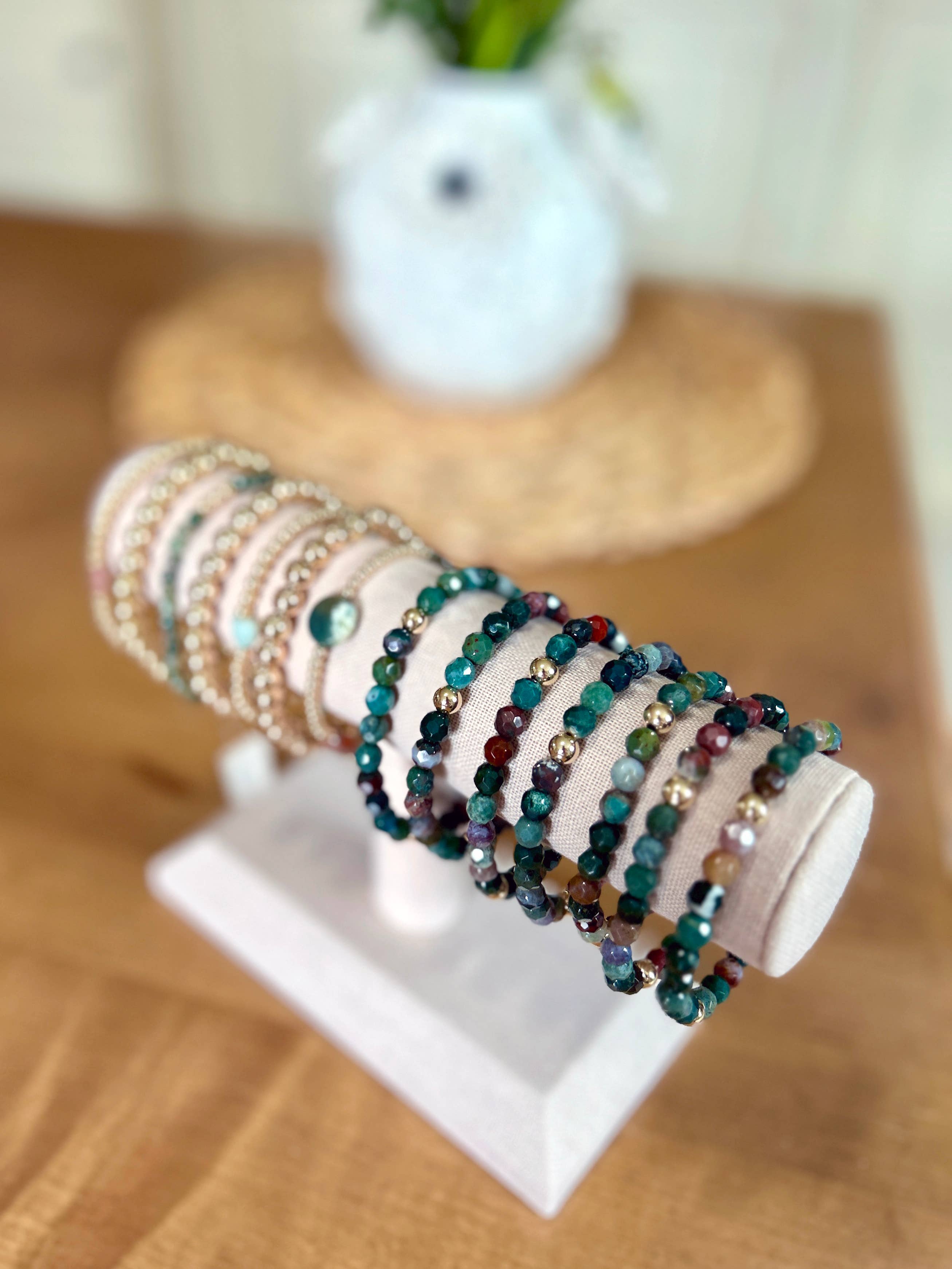 Kaylie Dawn Jewelry - Wholesale Beaded Bracelet - Green India Agate Handmade Stretchy Bracelet Gold Filled3