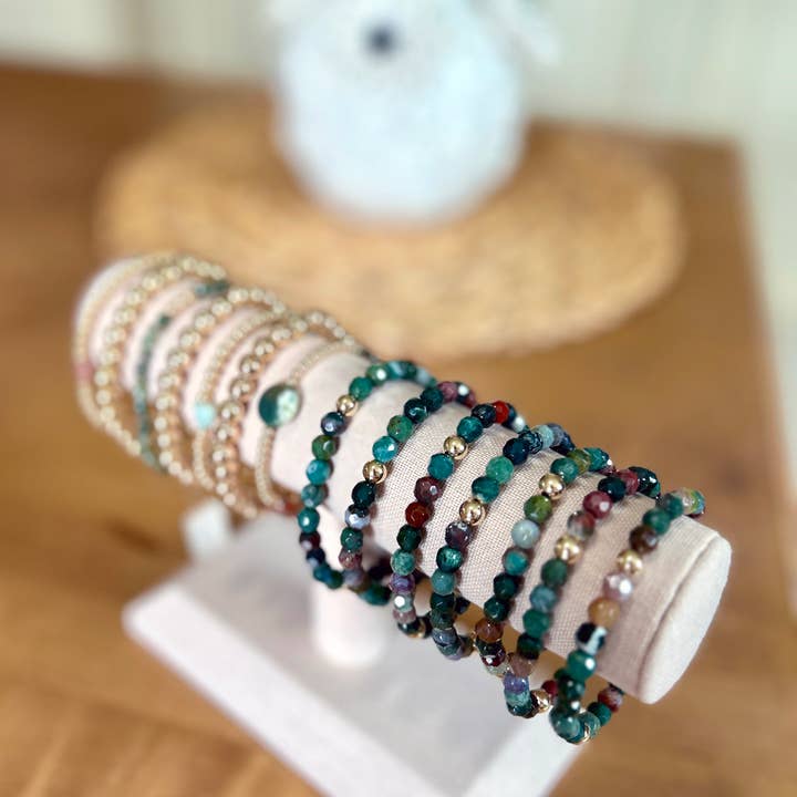 Kaylie Dawn Jewelry - Wholesale Beaded Bracelet - Green India Agate Handmade Stretchy Bracelet Gold Filled3