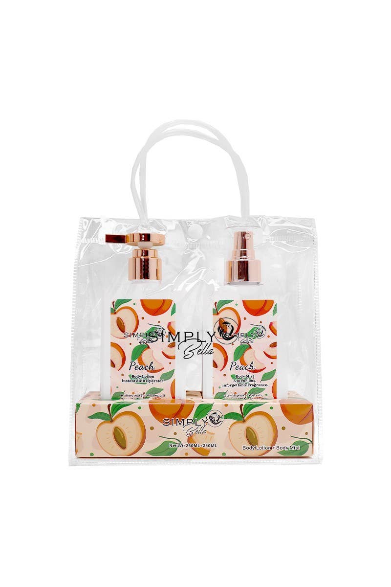 PINEAPPLE Beauty – Großhandel Bade- & Körperpflege-Set – Simply Bella SLBM002 Pfirsich Körperlotion- und Körperspray-Set – 4er Pack1