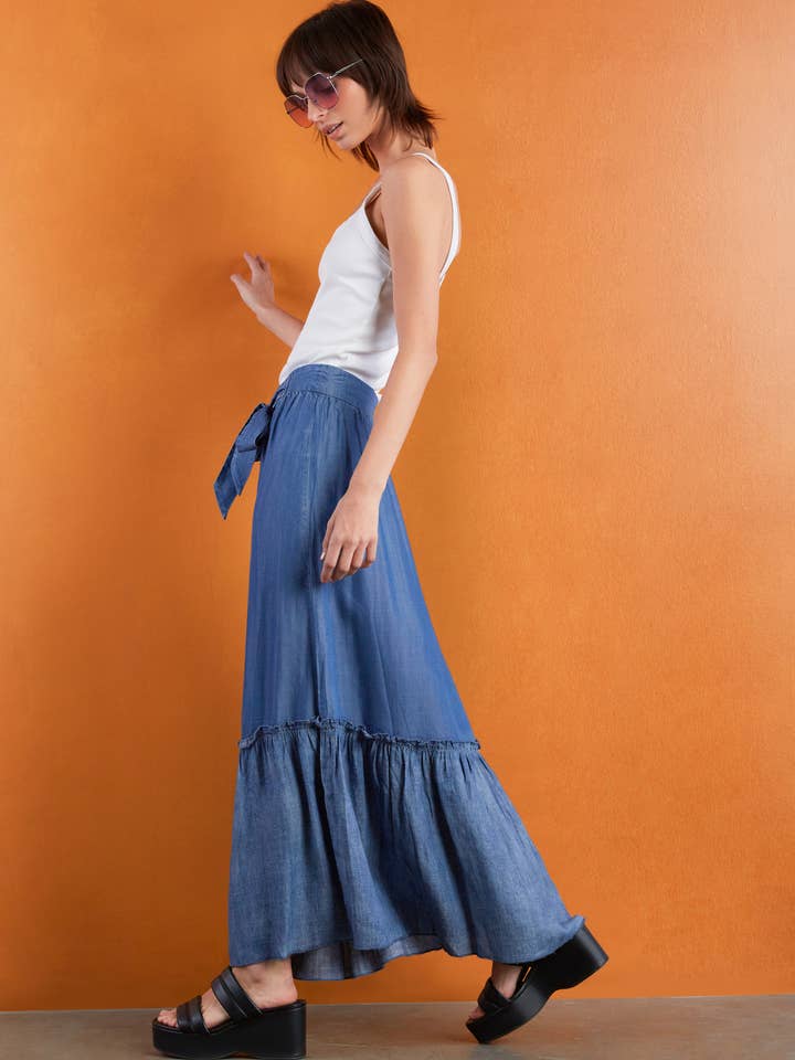 East Blue Soft Denim Maxi Skirt for wholesale on Faire1