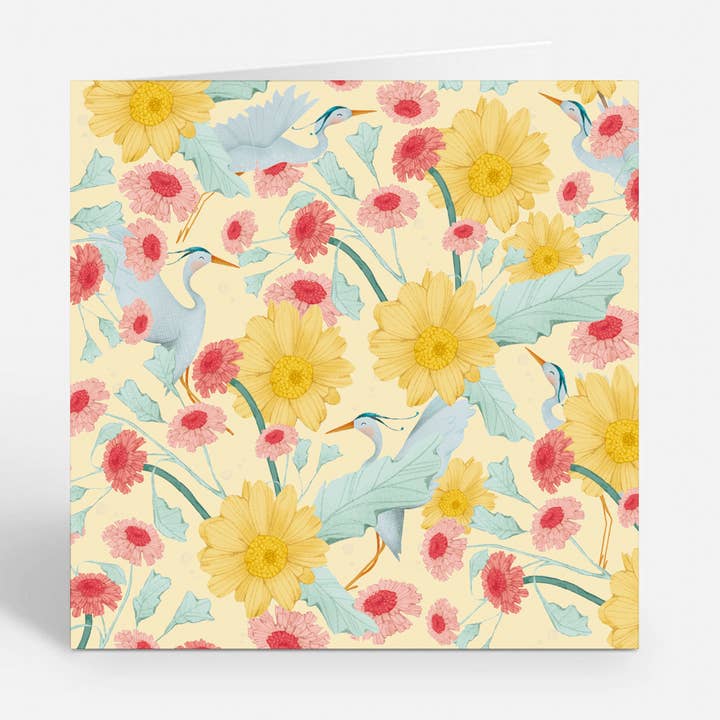 Birds and Flowers - Patterned Card for wholesale by Ilana Ewing Designs