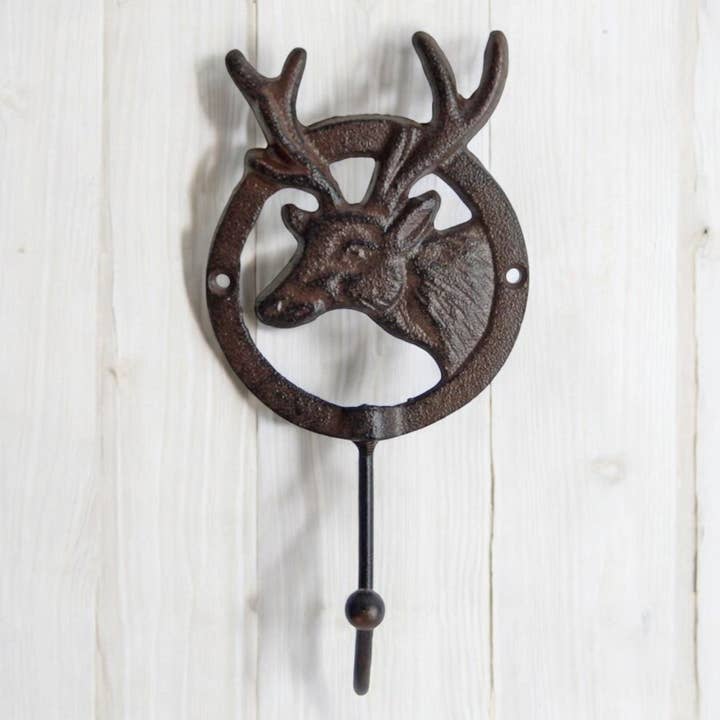 Cast Iron Deer Head Hook, Vintage Woodland Wall Accent for wholesale by Iron & Blossom