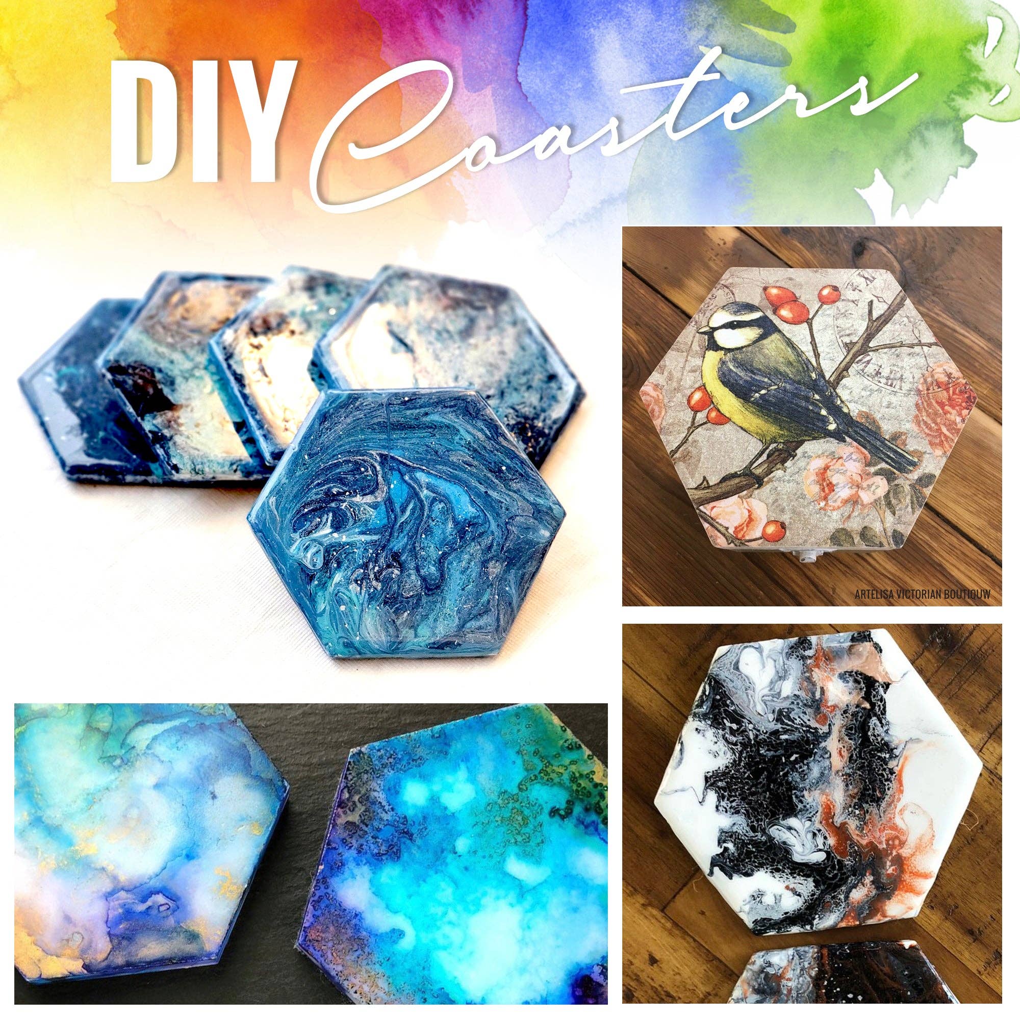 Pixiss - Vendita all'ingrosso Kit per lavoretti fai da te - PIXISS - Sottobicchieri esagonali in ceramica con retro in sughero, 123