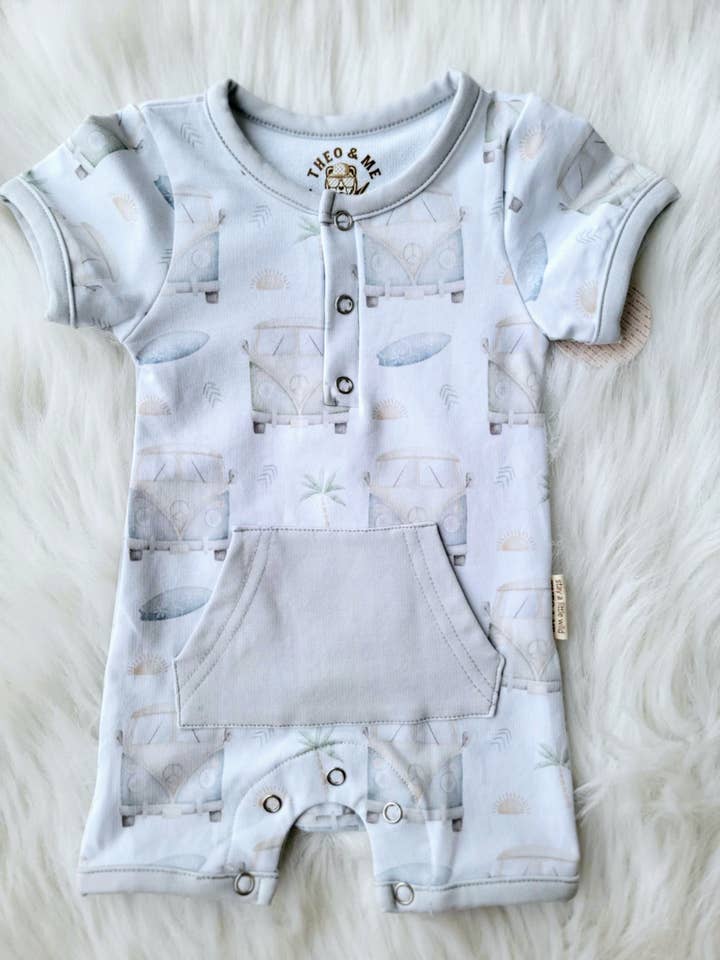 Rufflеѕ аnd Bоwtіеѕ Bowtique - Wholesale Jumpsuit - Baby - Boys Kangaroo Pocket Romper - Retro Surf Vanagon