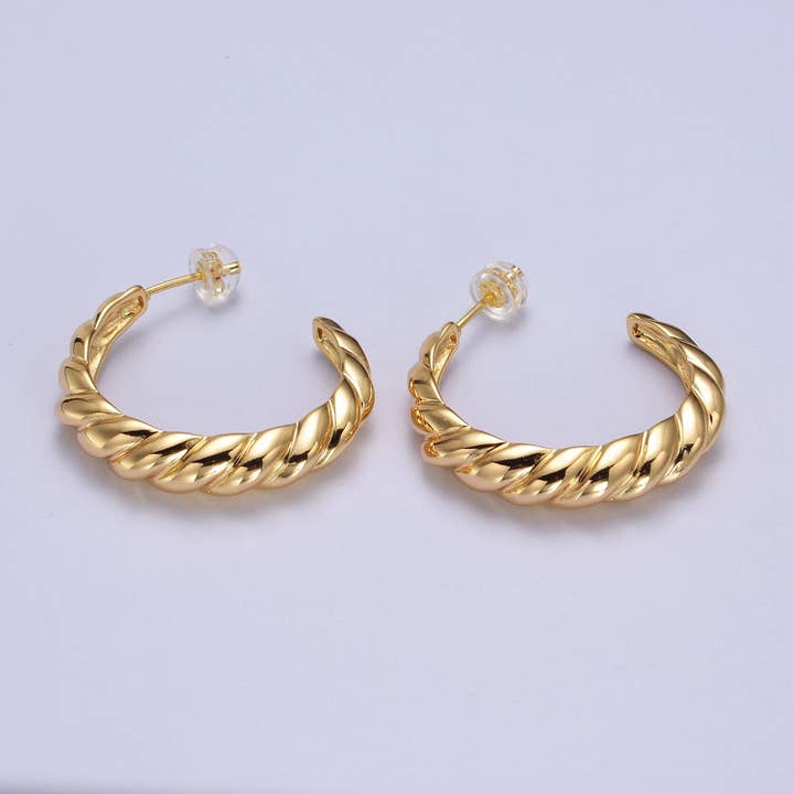 30mm Twisted Croissant C-Shaped Hoop Earrings in Gold & Silver | AB057 AB058 for wholesale by Aim Eternal