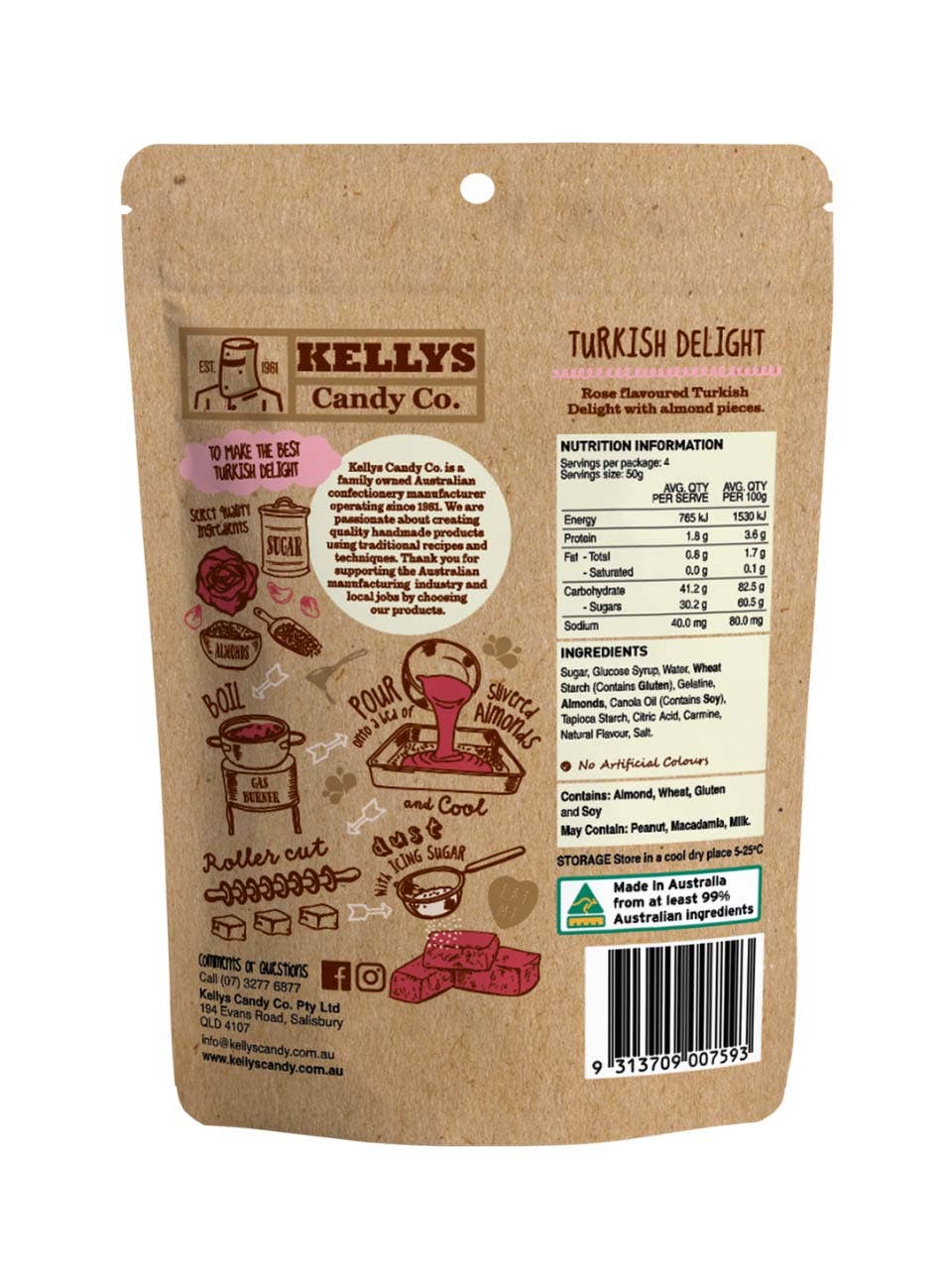 Kellys Candy Co. - Wholesale Gummy - Turkish Delight - Pouch 200g (1)1