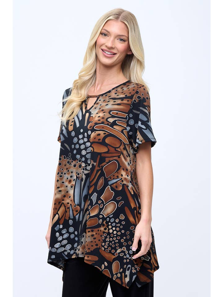 Jostar - Wholesale Tunic - Women's - HIT Key Hole Shark bite Hem Top-3118HT-SRP1-W207