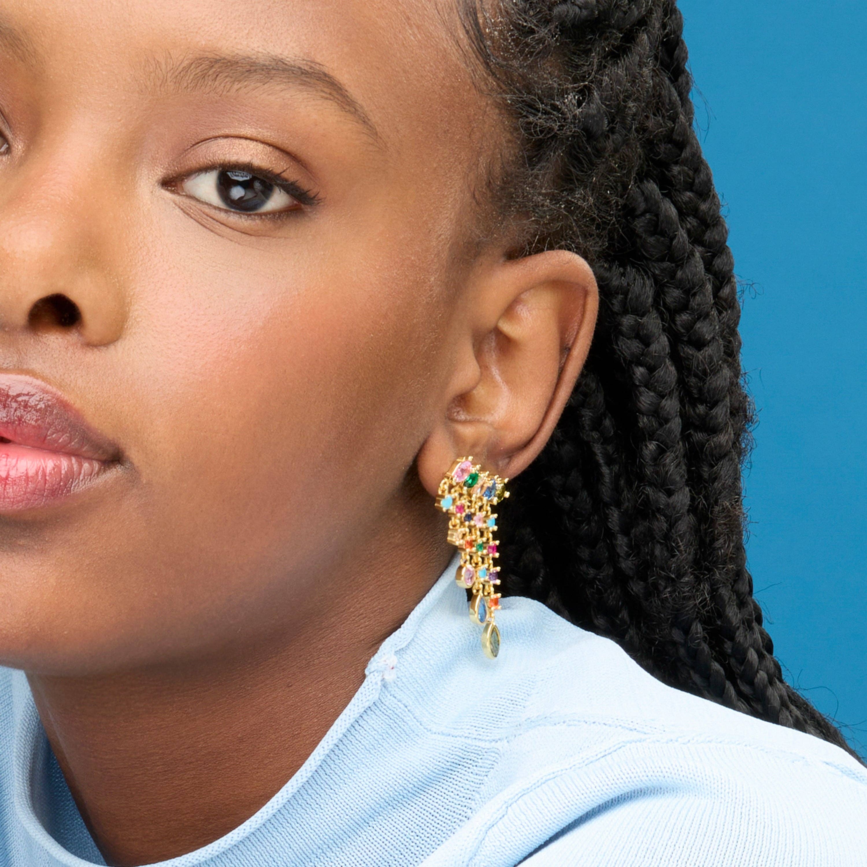 Luxenter - Vente Boucles d'oreilles pendantes - Boucles d'oreilles Luxenter en argent sterling 925 et zirconium multicolore finition or jaune 18k - Arkai3